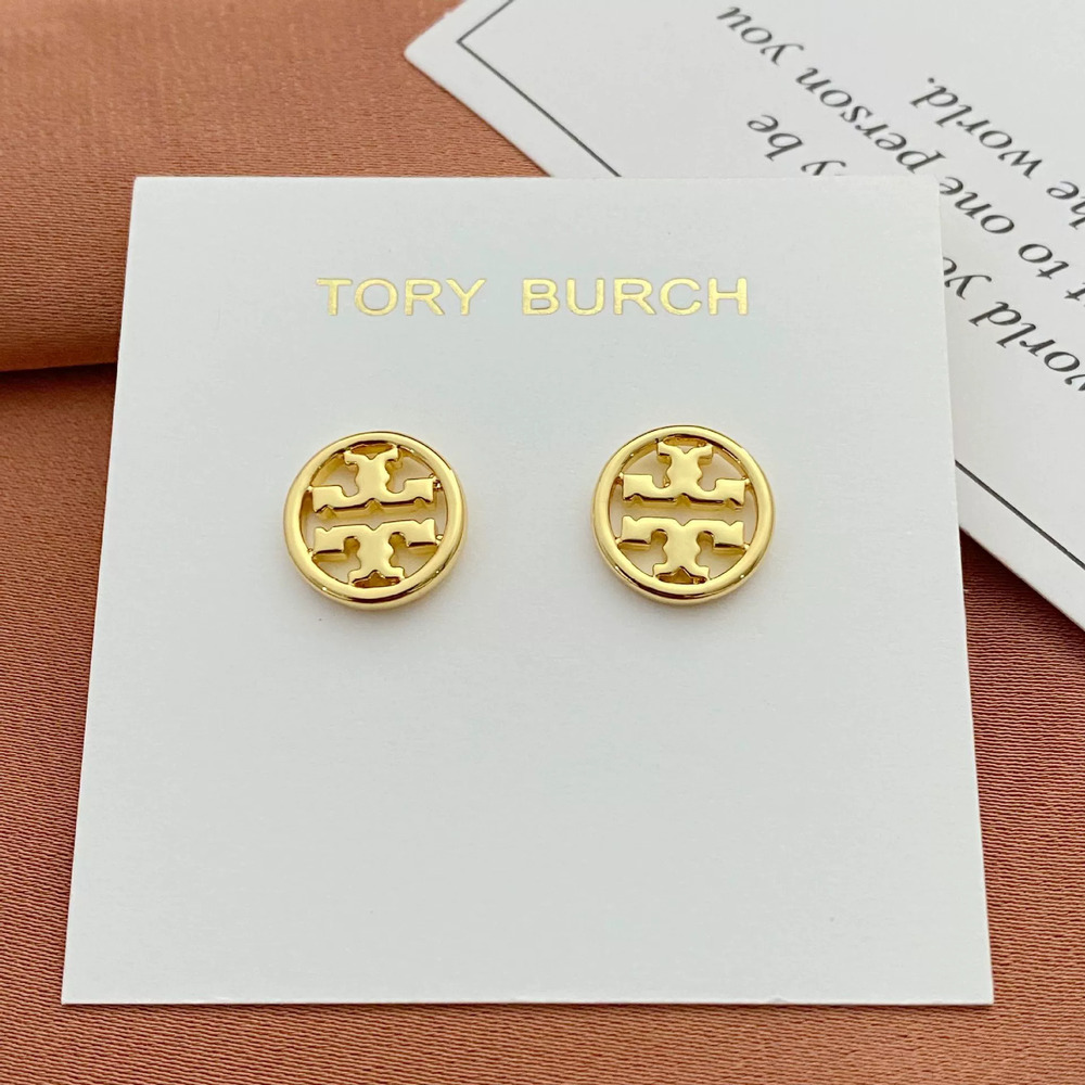 Tory Burch Polished Hollow Letter Round Stud Earrings